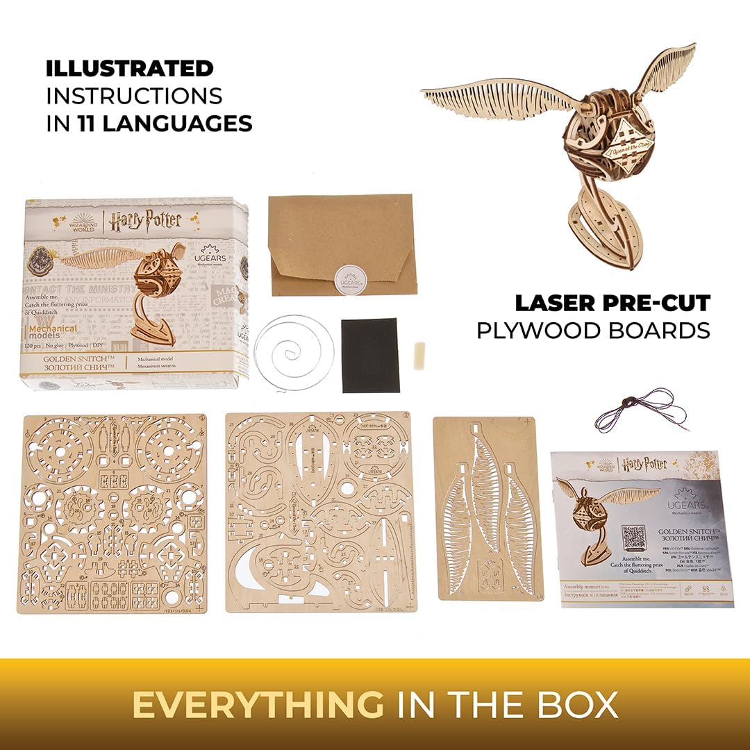 UGEARS Wooden 3D Puzzles for Adults - Harry Potter Golden Snitch Model Building Kits - DIY Kits for Adults - 3D Puzzle Harry Potter Puzzle Set Crafts for Adults - 3D Model Kits for Adults - 120 Pcs UGEARS