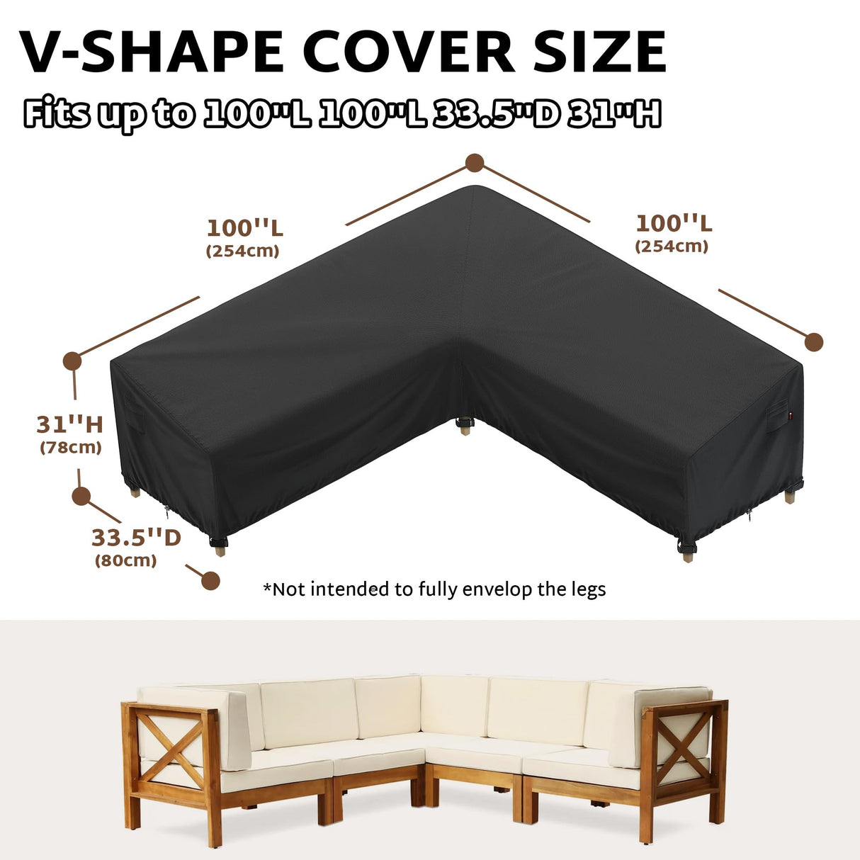iBirdie Outdoor Sectional Cover fit 100 x 100 inch, 98 x 98, 96 x 96 L-Shaped Patio Sofa Waterproof Weatherproof 600D Heavy Duty Garden Furniture Cover for Outside L Shape Couch iBirdie