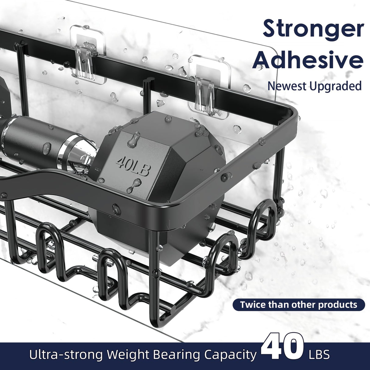 NESOMI Shower Caddy Adhesive Shower Organizer Rustproof Stainless Steel Bathroom Shelves, Large Capacity No-Drill Rack Storage Accessories with Soap Dish Toothbrush Holder & 16 Hooks Home Decor Black NESOMI