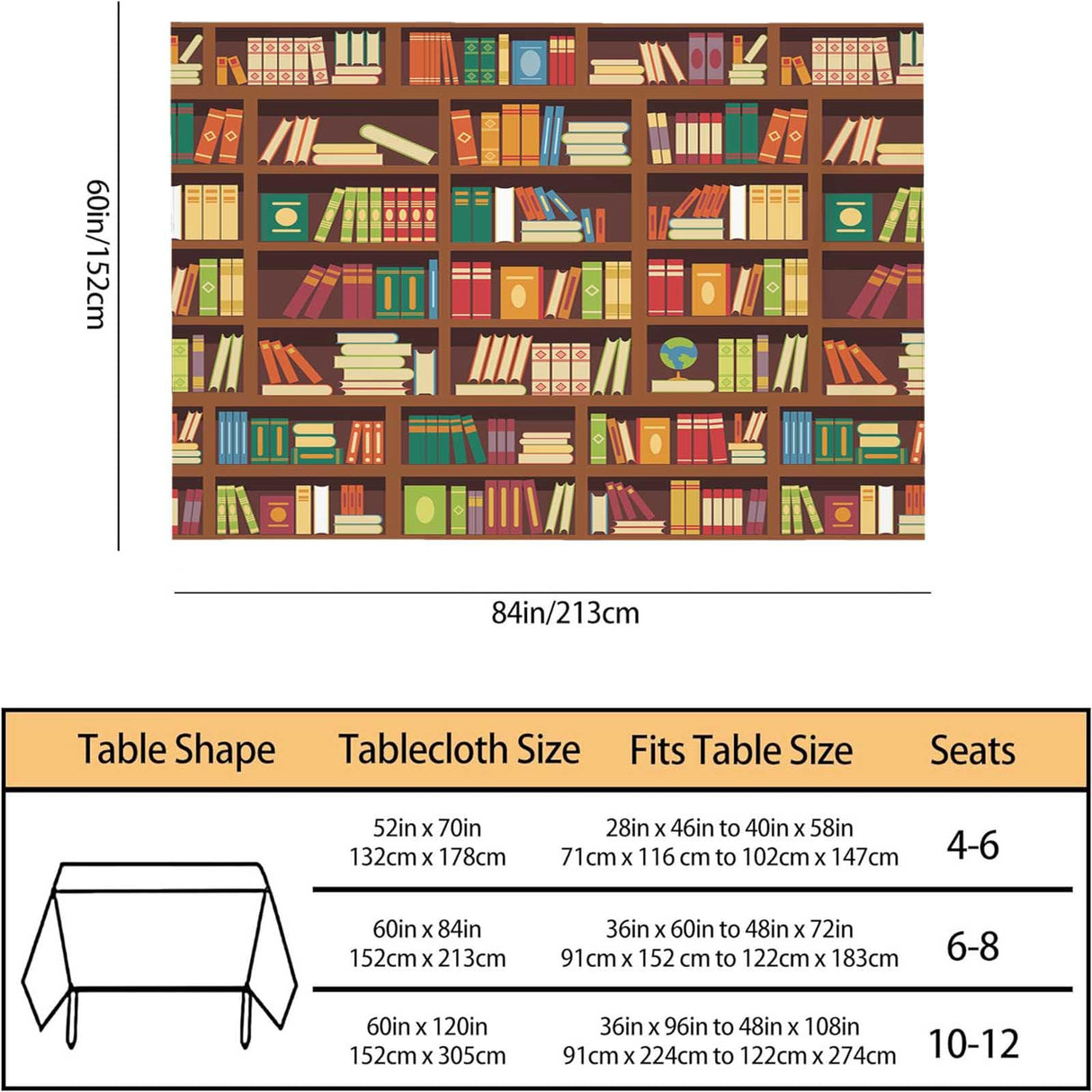 TKS MITLAN Book Shelf Tablecloth Decor Retro Bookshelf Literature Books Table Cloth Dining Room Kitchen Table Cover 60" X 84" Oblong/Rectangle TKS MITLAN