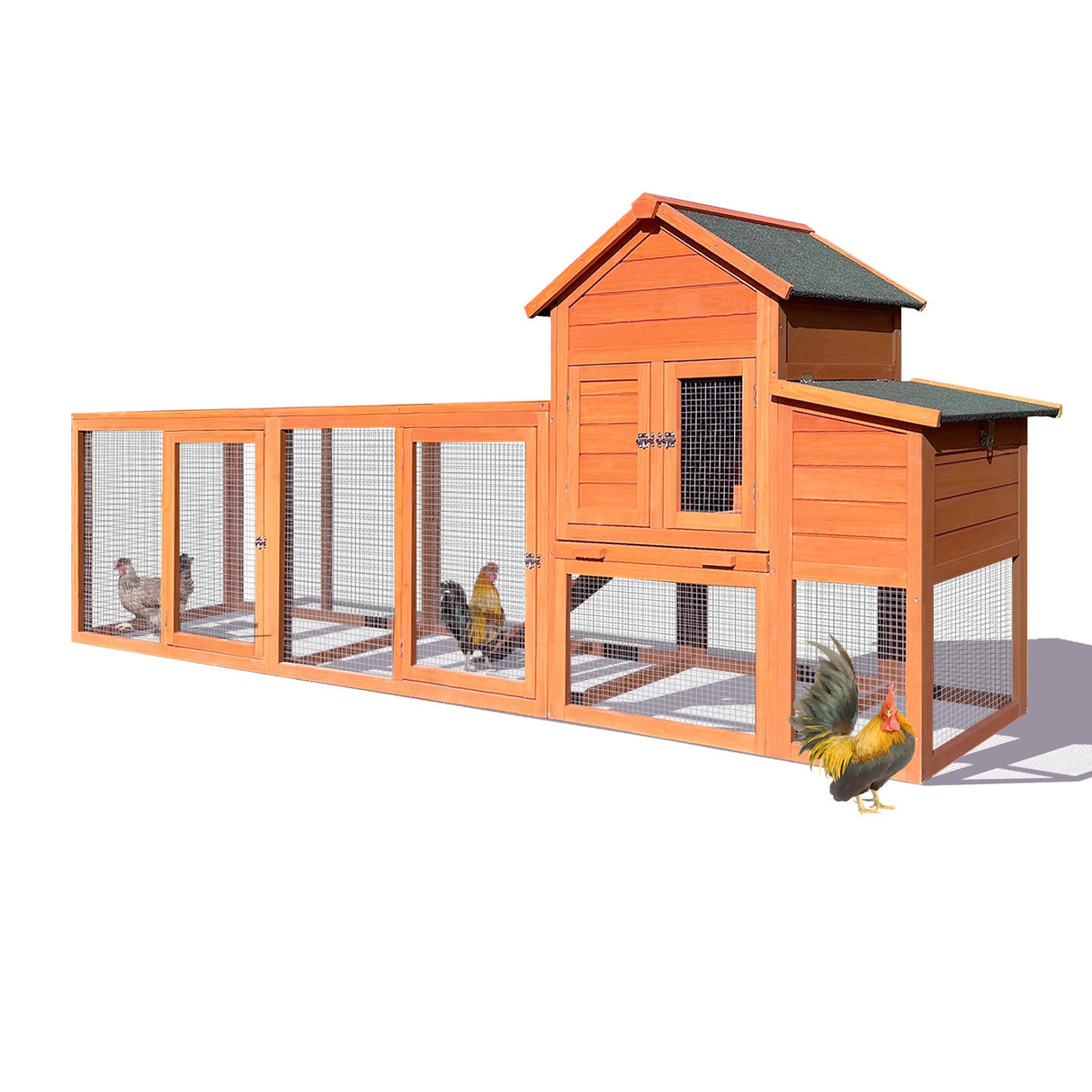 RUNVA 122" Large Chicken Coop with Nest Box and Removable Tray, Hen House for 2-6 Chickens, Outdoor Weatherproof Small Animal Cages RUNVA