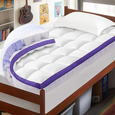 ChiXpace Dual Layer Memory Foam Twin XL Mattress Topper - 2 Inch Gel Egg Crate Foam and 2 Inch Cooling Pillow Top Cover Rayon, Twin Extra Long College Dorm Support