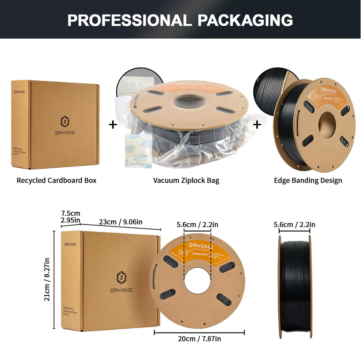 ERYONE PETG Filament for 3D Printer, 1.75mm +/-0.03mm, 1kg(2.2LBS)/Spool, Black ERYONE