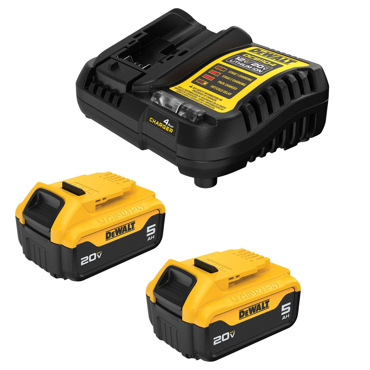 DEWALT 20V MAX Lithium-Ion Battery 2-Pack and Charger, 5.0 Ah, Battery Starter Kit (DCB205-2c) DEWALT