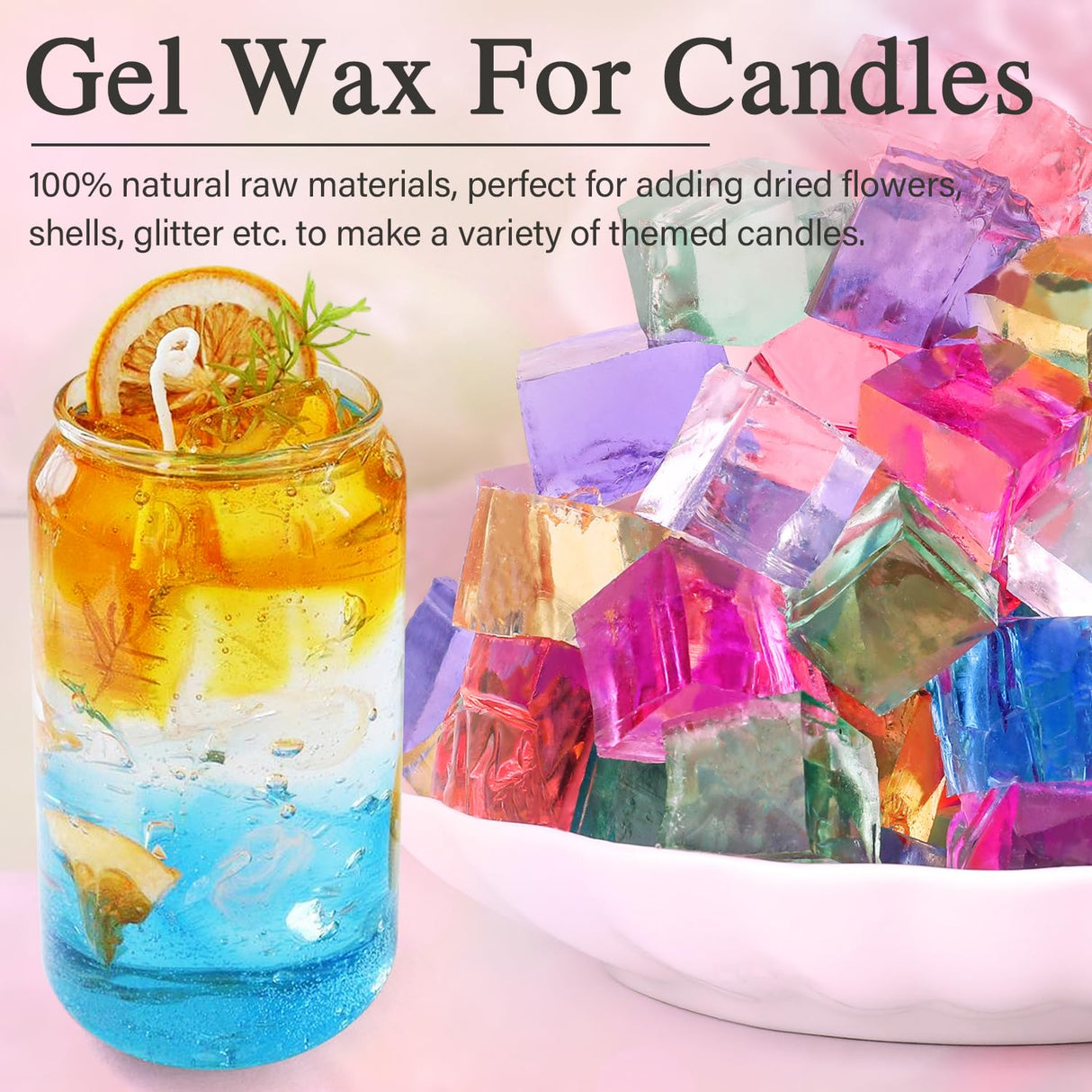 Jelly Candle Making Kit,9pcs Gel Wax -7 Colors Candle Making kit,Includes Wax Wicks Wick Stickers,Wooden Wick Holders and More,DIY Starter Candle Making Kit 2.8LB/45oz Blingfun