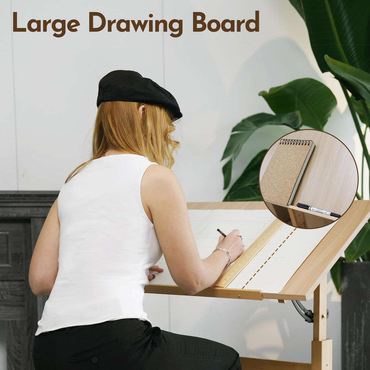 conda Wood Adjustable Drafting Table 35.5" x 23.5" - Beech Wood Art Desk with Adjustable Height & Tilting, Pencil Ledge, and Ruler for Writing, Reading, Design, and Crafting conda