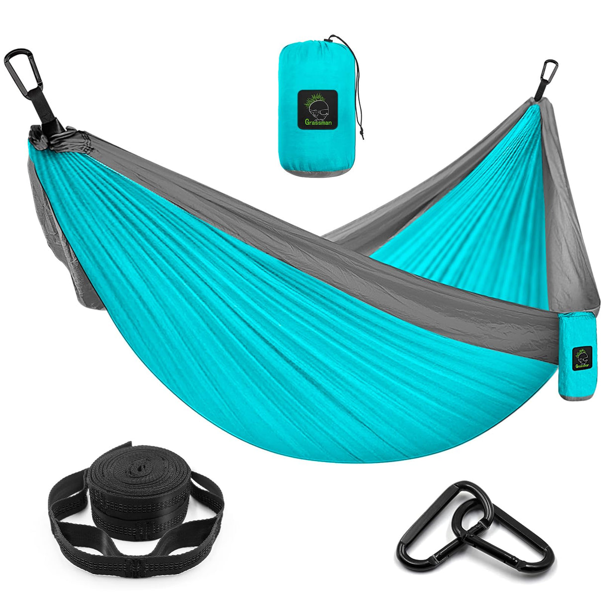 Camping Hammock Double & Single Portable Hammock with Tree Straps, Lightweight Nylon Parachute Hammocks Camping Accessories Gear for Indoor Outdoor Backpacking, Travel, Hiking, Beach Grassman