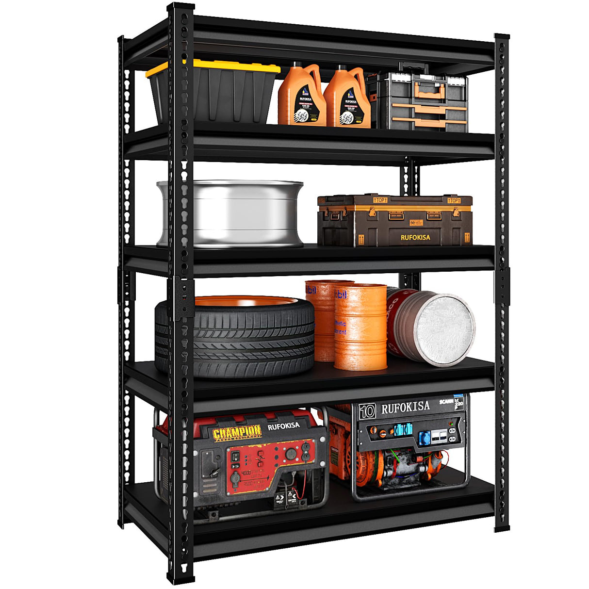 Rufokisa 5-Tier Garage Shelving Heavy Duty, 72" Metal Shelving Unit - 2250 lbs Load Capacity, 40"W x 18"D x 72"H (Black) Rufokisa