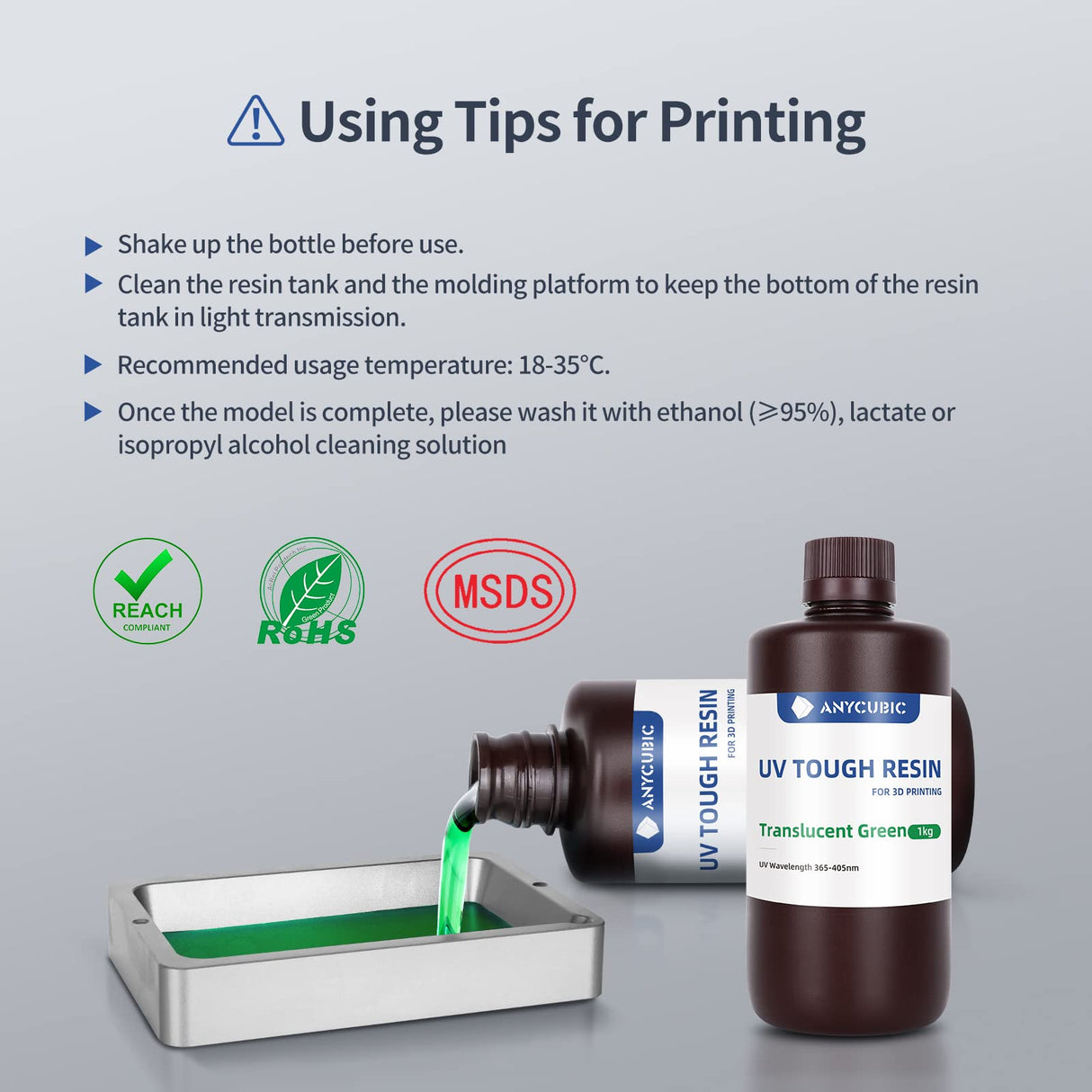ANYCUBIC Tough Resin 2.0, 3D Printer Resin with Upgraded High Toughness and High Precision, 365-405nm Fast Curing 3D Resin for 4K 8K LCD/DLP/SLA 3D Printing (Tran-Green, 1kg) ANYCUBIC
