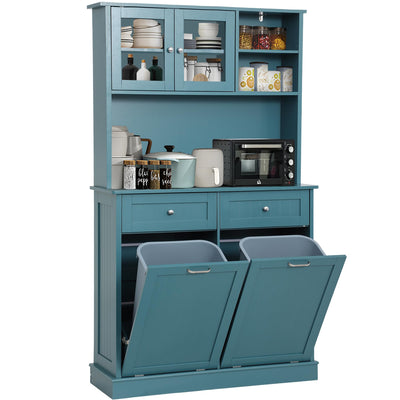 LOUVIXA Kitchen Pantry Storage Cabinet, Microwave Cabinet with Tilt Out Trash Cabinet,Tall Pantry Cabinet Cupboard, Freestanding Kitchen Hutch (Lake Blue)