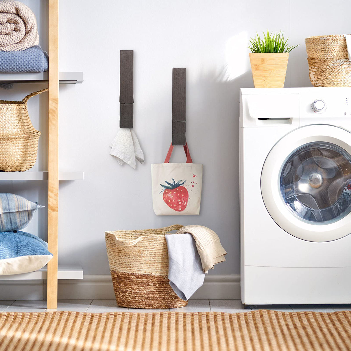 2 Pieces 12 Inch Jumbo Clothespin Wooden Clothespin Towel Holder Giant Wooden Clothes Pins Large Wooden Clothes Clips with Spring (Dark Color) Blulu