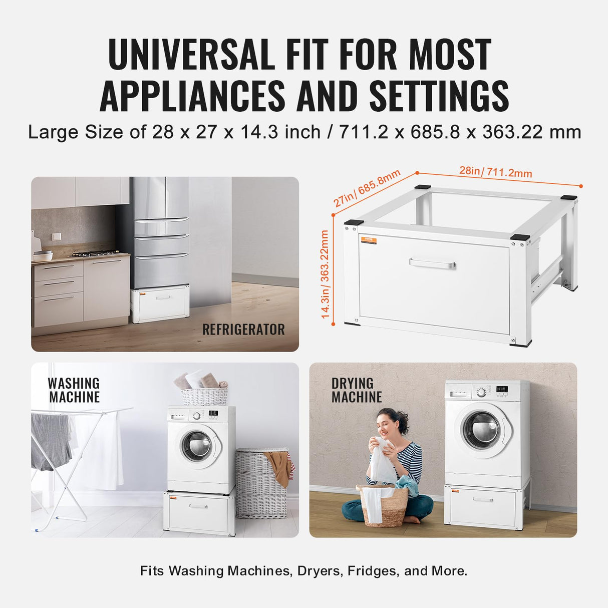 VEVOR YN-WM01 Laundry Pedestal Washer and Dryer Stand Platform Universal Fit 660lbs Capacity, Heavy Duty Multi-Functional Base for Washing Machine with Drawer & Rich Accessories, White VEVOR