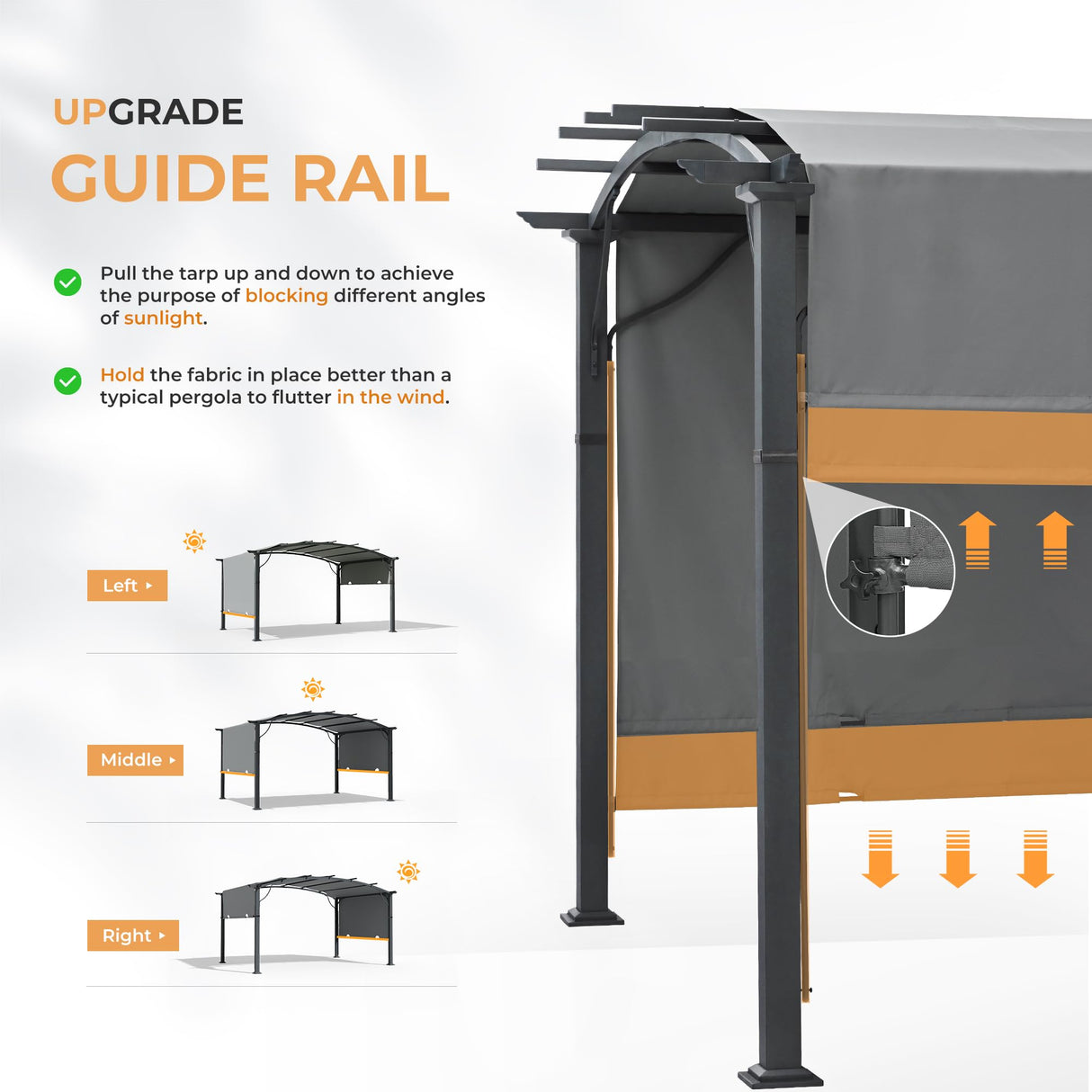 HAPPATIO 10' x13' Outdoor Arched Patio Pergola, Outdoor Retractable Pergola with Sun Shade Canopy, Aluminum Frame with Canopy Fixed in Various Positions for Gardens, Patios, Backyards (Grey) HAPPATIO