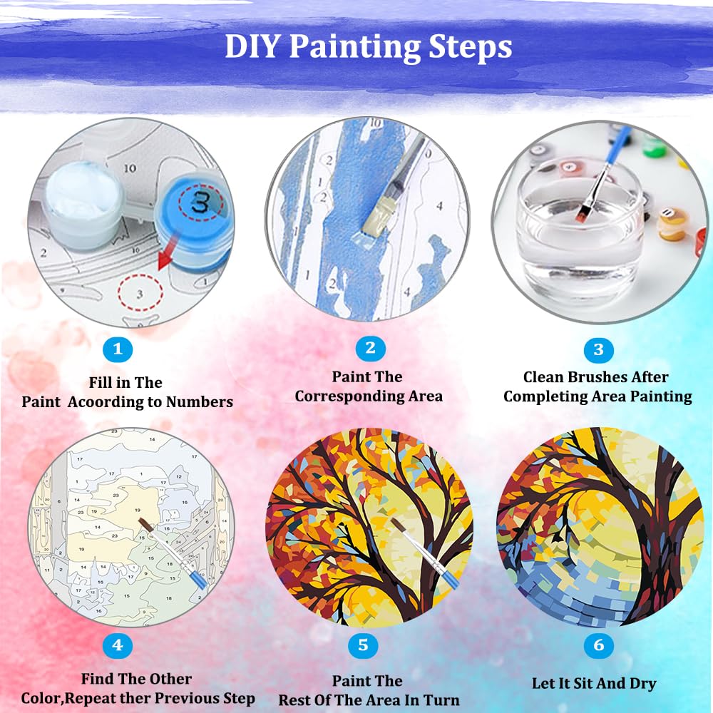 JUJUHOOD Abstract Tree Paint by Numbers Kit for Adults, Stained Glass Adult Paint by Number Kits,DIY Acrylic Paint by Number on Canvas for Home Wall Decor 16X20 Inch JUJUHOOD