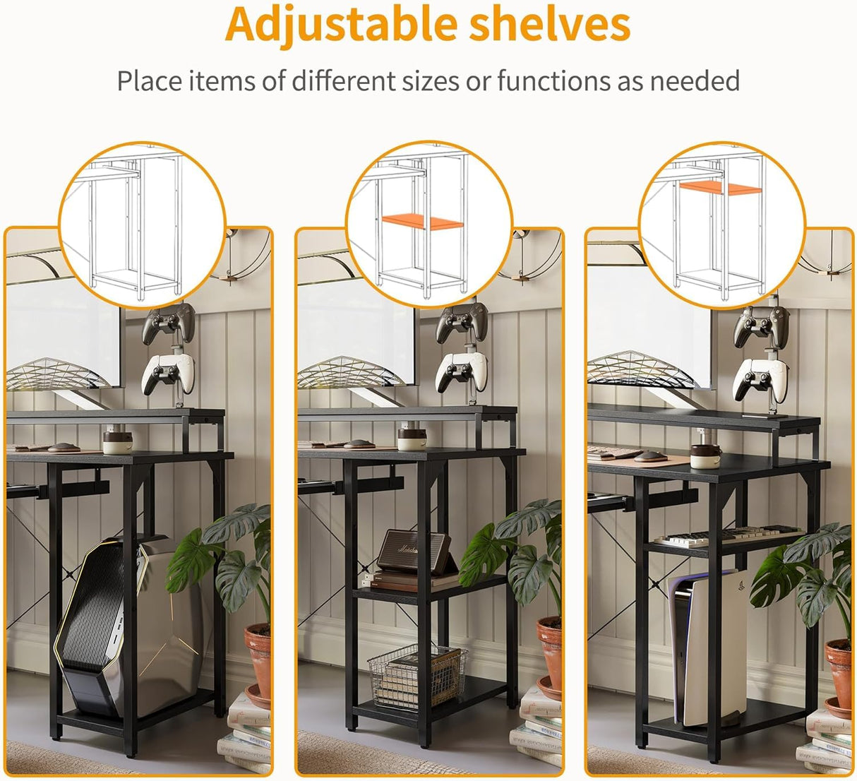 CubiCubi Computer Desk with Keyboard Tray, 47 Inch Office Desk with Monitor Stand and Storage Shelves, Music Studio Desk Workstation, Work Table for Home Office, Black CubiCubi