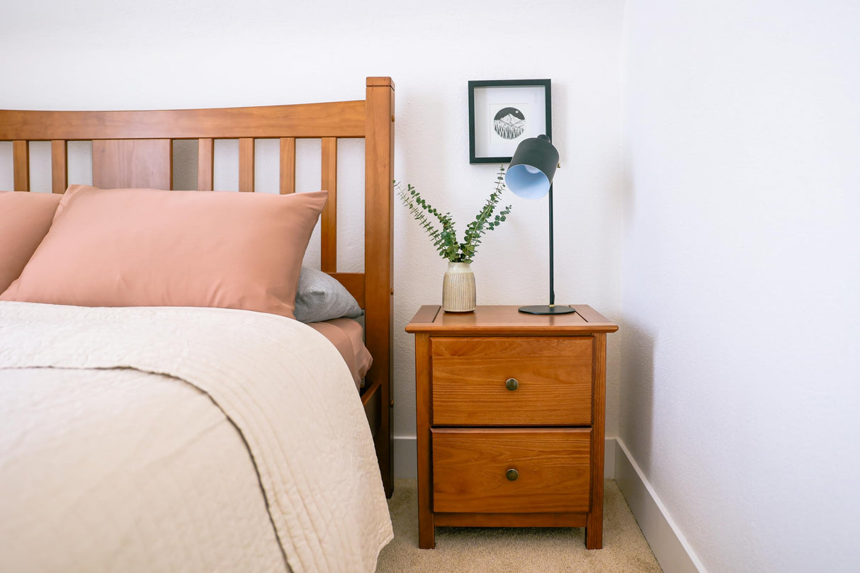 Grain Wood Furniture Shaker 2-Drawer Bedside Nightstand, Solid Wood with Walnut Finish Grain Wood Furniture