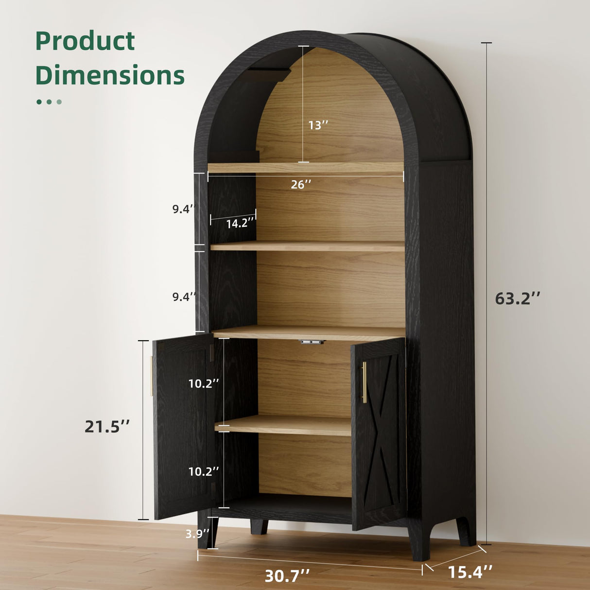 infurnic Arched Storage Cabinet with Beech Wood Door, 5-Tier Display Cabinet, Farmhouse Buffet Cabinet with Storage – Perfect for Dining Room, Living Room, Kitchen, or Home Office infurnic