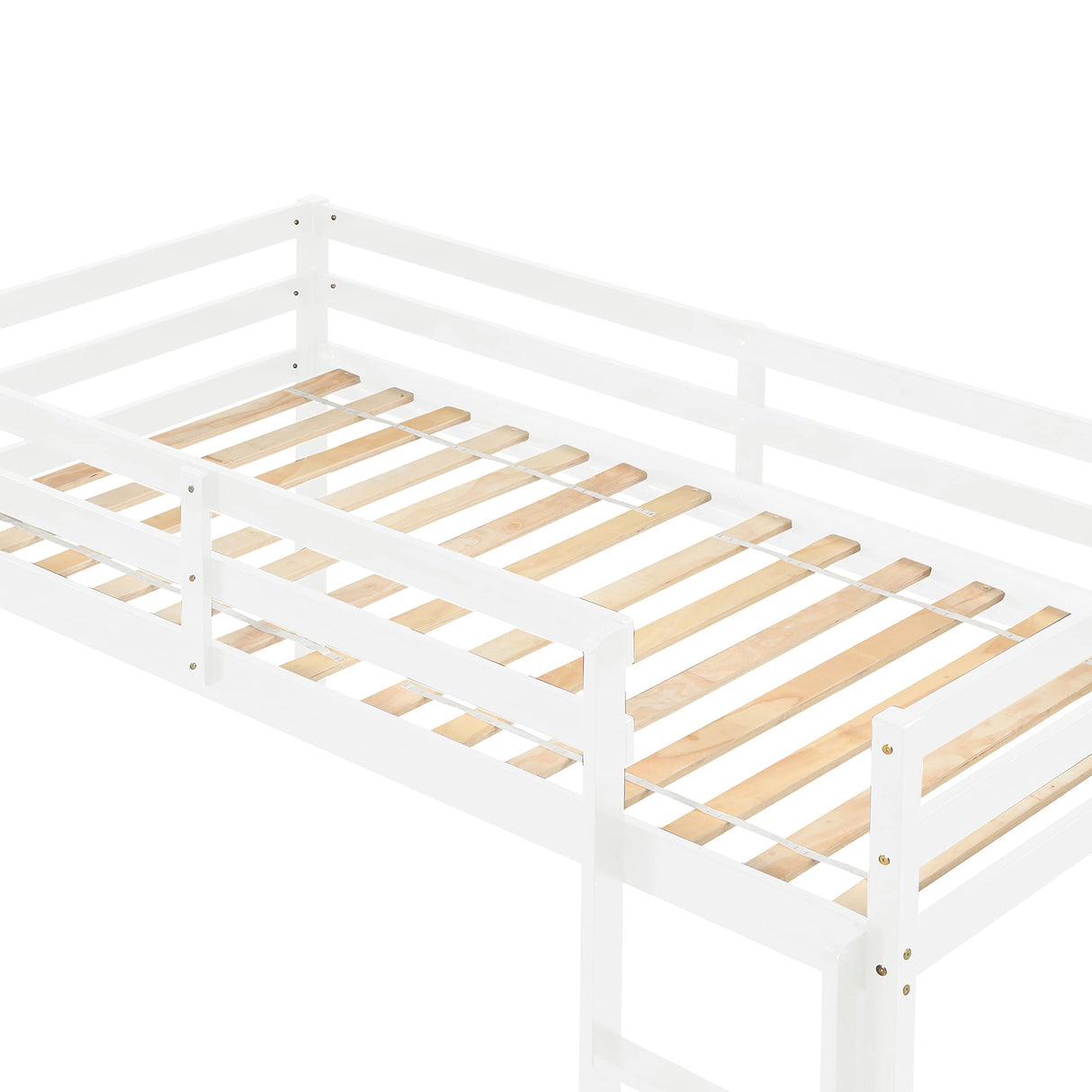 LoLado Twin Low Loft Bed Frame for Kids with Ladders and Guard Rails, Solid Wood Design in White LoLado