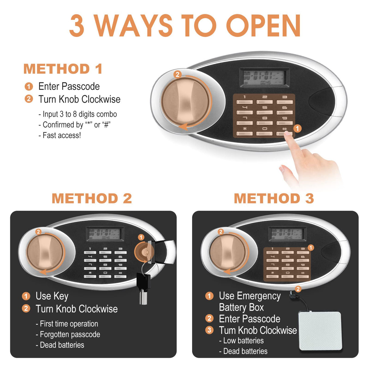 3.0 Cuft Large Fire proof Safes for Home Use, Digital Personal Security Safe Box with Programmable Keypad and Spare Keys, Fireproof Document Safe for Money Firearms Medicine Valuables VIDXCVIT