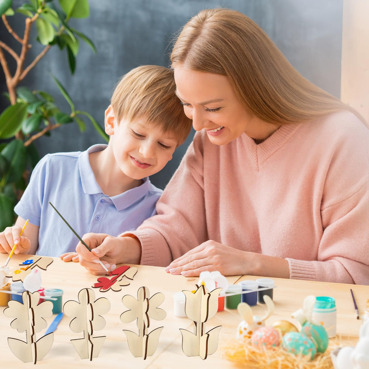 COCHIE DIY 3D Flower Spring Wood Crafts to Paint for Kids Adults, Paintable Unfinished Wooden Slices for Craft, Flowers Cutouts Ornaments for Painting Decorations (24 PCS) COCHIE