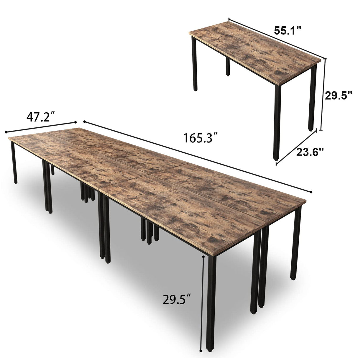 Bonzy Home Conference Tables 14ft Office Computer Desk for Meeting Room Study Writing Printer Table for 16 People Save Space Design Rustic Vintage Brown 6PCS (165.3"x47.2"x29.5") Bonzy Home