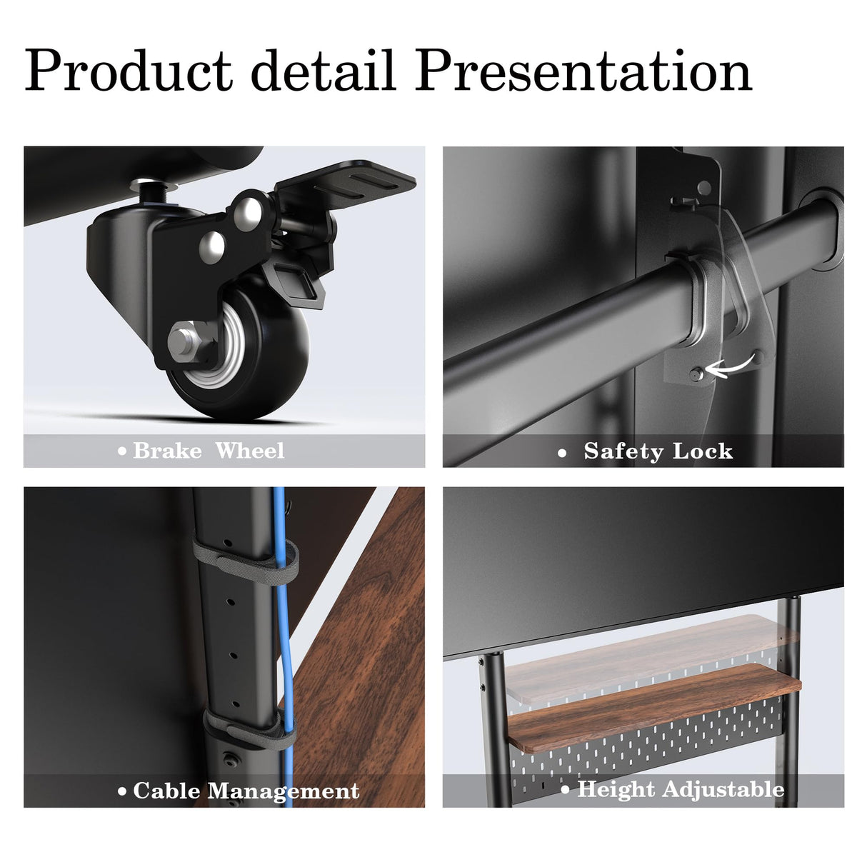 FITUEYES Rolling TV Stand for 40-85inch TV, Portable TV Stand with Wheels Holds up to 132 LBs, Height Adjustable Mobile TV Cart with Multifunctional Storage for Office, Living Room, Bedroom FITUEYES