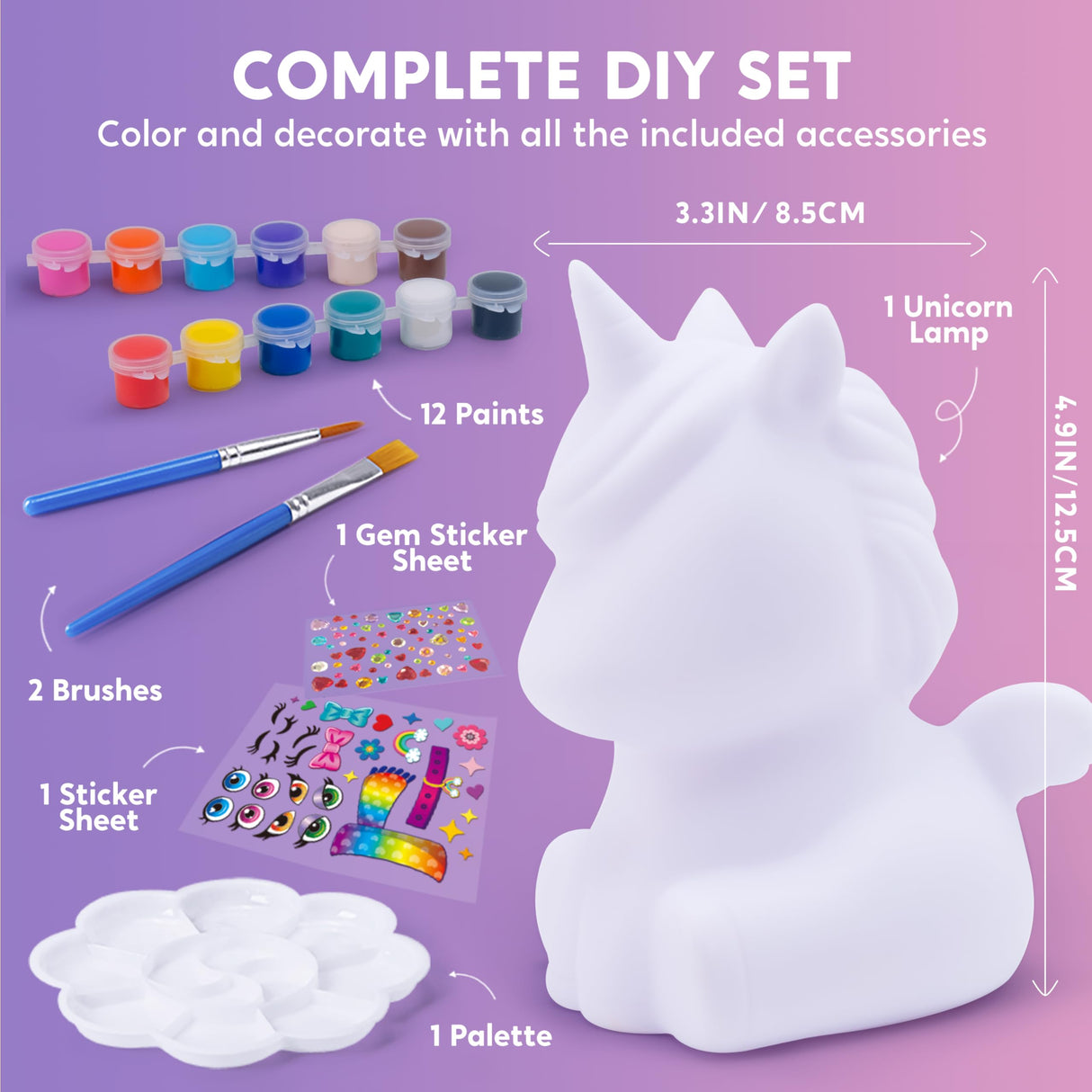 Klever Kits DIY Night Light- Paint Your Own Unicorn Lamp- Arts & Crafts Kit School Activities Art Supplies Painting Kits, Birthday Gifts for Girls Boys Aged 6+ Klever Kits