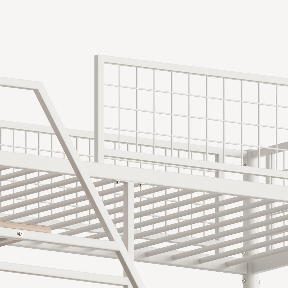 KEIKI Full Sized Loft Metal Bed with Desk and Stairs, Metal Loft Bed Frame, Heavy-Duty High Loft Beds with Built-in Charging Station and Lighting for Bedroom, Dormitory KEIKI