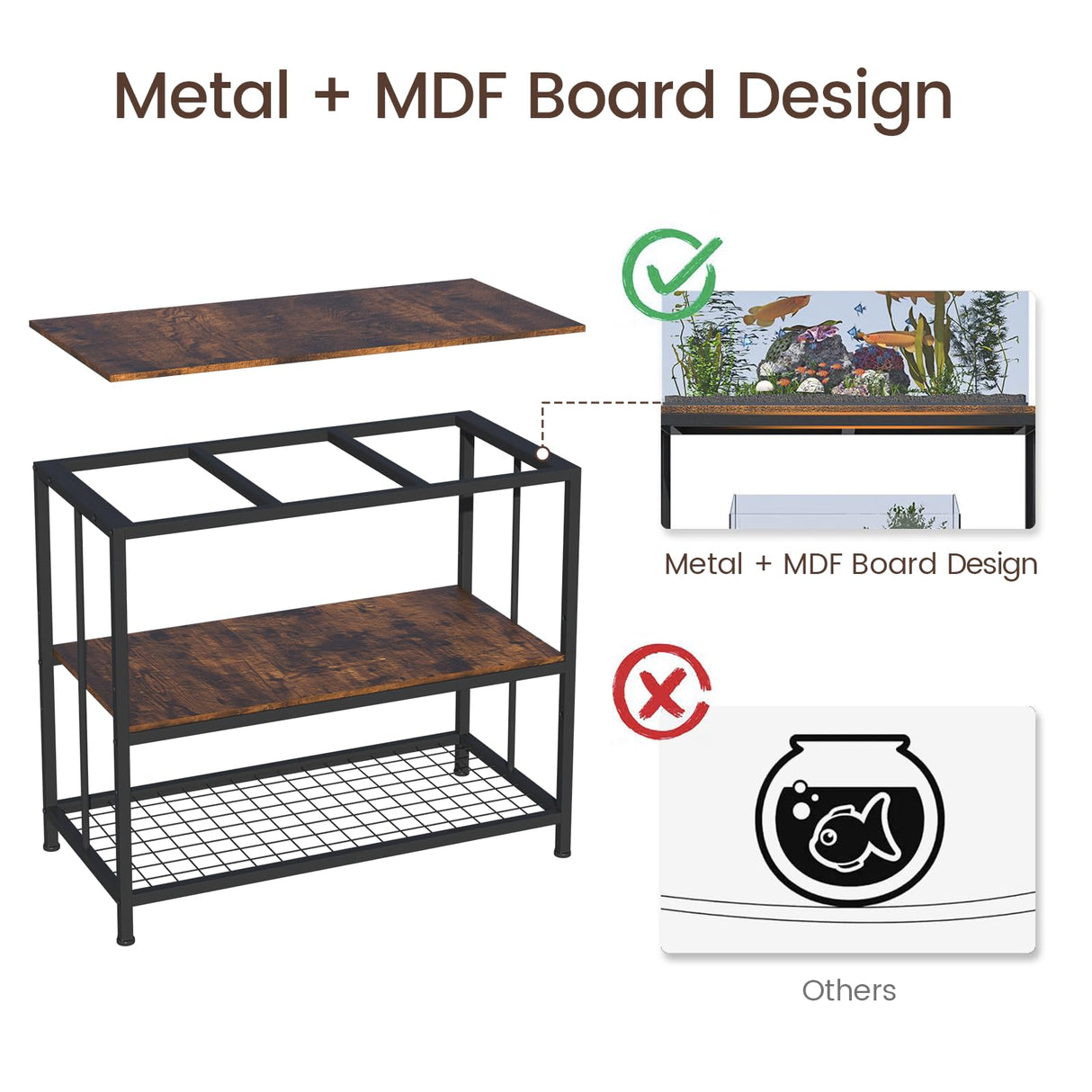 YDTOP 40-50 Gallon Fish Tank Stand,Heavy Duty Metal 40 Gallon Aquarium Stand 3-Tier Adjustable Storage Shelves for 40-50 Gallon Fish /Turtle/Reptile Tank-36.2*17.7*31.5" YDTOP