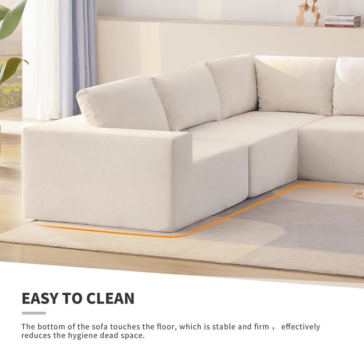 Merax 116" Modular Sectional Sofa, Luxury Floor Couch Set, Chenille Upholstered Indoor Furniture Foam-Filled Sleeper Bed for Living Room, Bedroom, 5 PC Free Combination, 5 Seats-L Shape, Off-White Merax