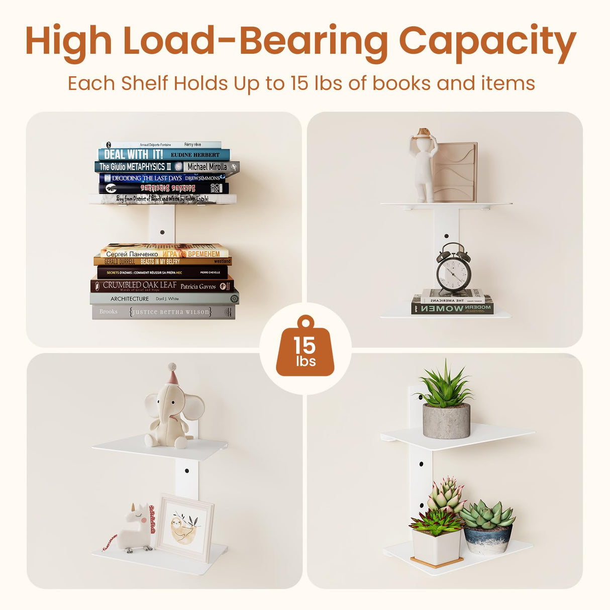 Floating Book Shelves for Wall, 4 Tier Invisible Bookshelves Heavy Duty Metal Loads 60LBS, Vertical Spine Book Tower Hanging Bookshelves, Shelves for Room Wall Mounted, 2 Pack White Wawocs