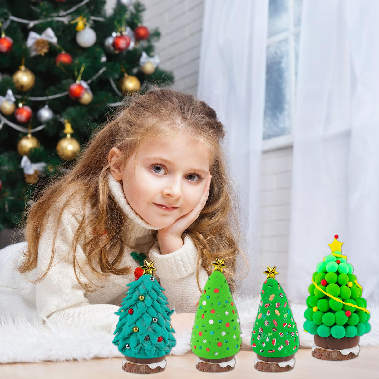 12Pack Christmas Trees DIY Crafts Kit - Air Dry Clay Christmas Crafts for Kids - Creative Air Dry Clay Modeling Indoor Decorations - Kids Christmas Trees Crafts Gift for School Winter Party Fun LULEEYANG