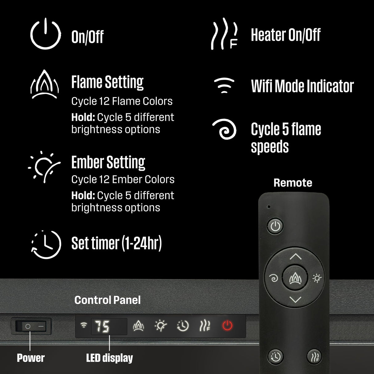 Westinghouse 50 Inch Electric Fireplace Heater, Compatible with Alexa & Google Home, Wall Mount or in-Wall Recessed Fireplace Insert, 24 Hour Timer, Color Changing Flames, 750W/1500W Indoor Heater Westinghouse