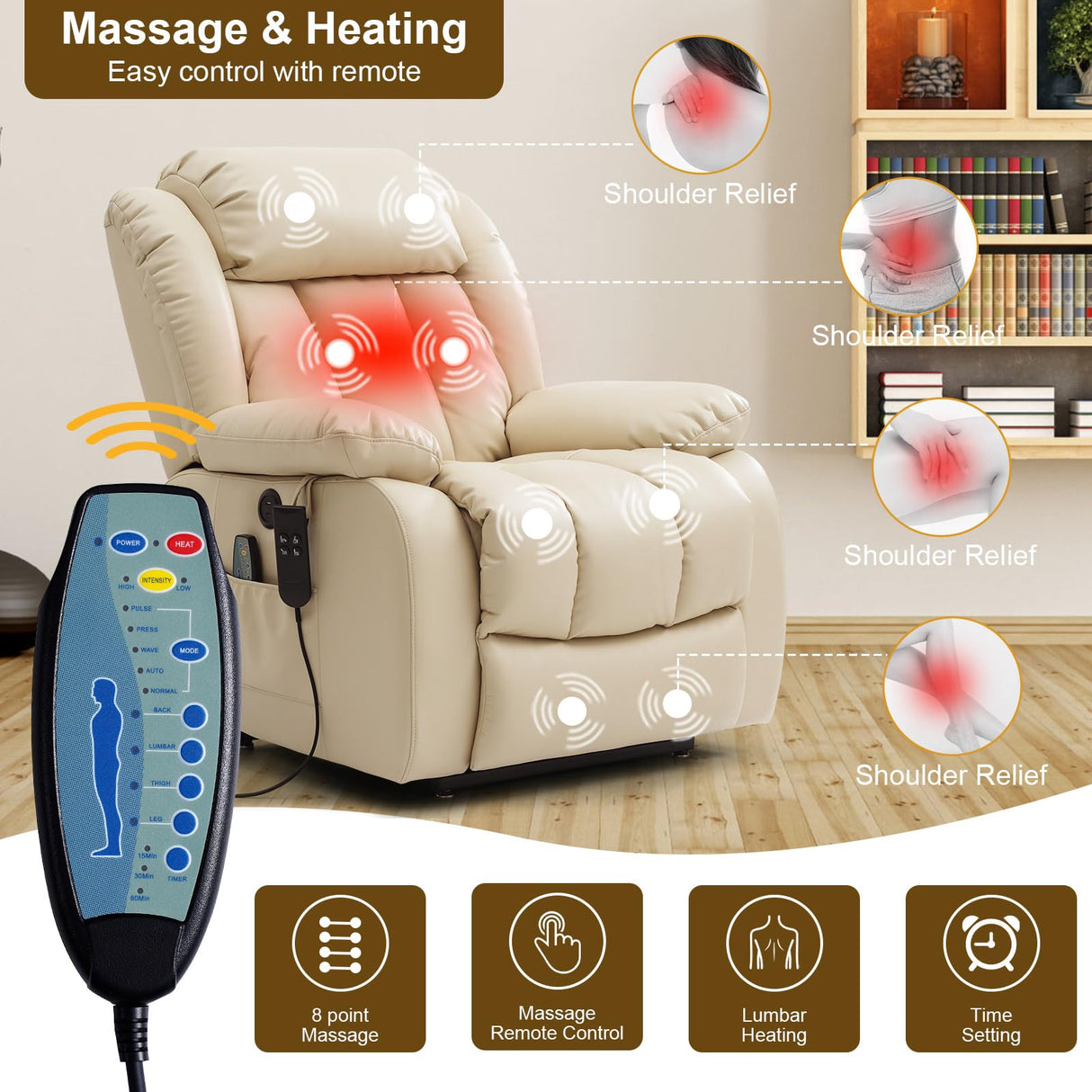 MEROUS Dual Motor Large Power Lift Recliner Chair for Elderly with Heat and Massage,Lay Flat Lift Chairs Recliners for Seniors Infinite Position,USB Ports&Remote, Genuine Leather (Beige) MEROUS