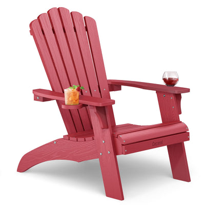 Cecarol Oversized Adirondack Chair Plastic, Outdoor Fire Pit Chair with Cup Holder, Adirondack Patio Chair Weather Resistant for Outside, Porch, Lawn, Garden- AC01, Red(Wood Grain)