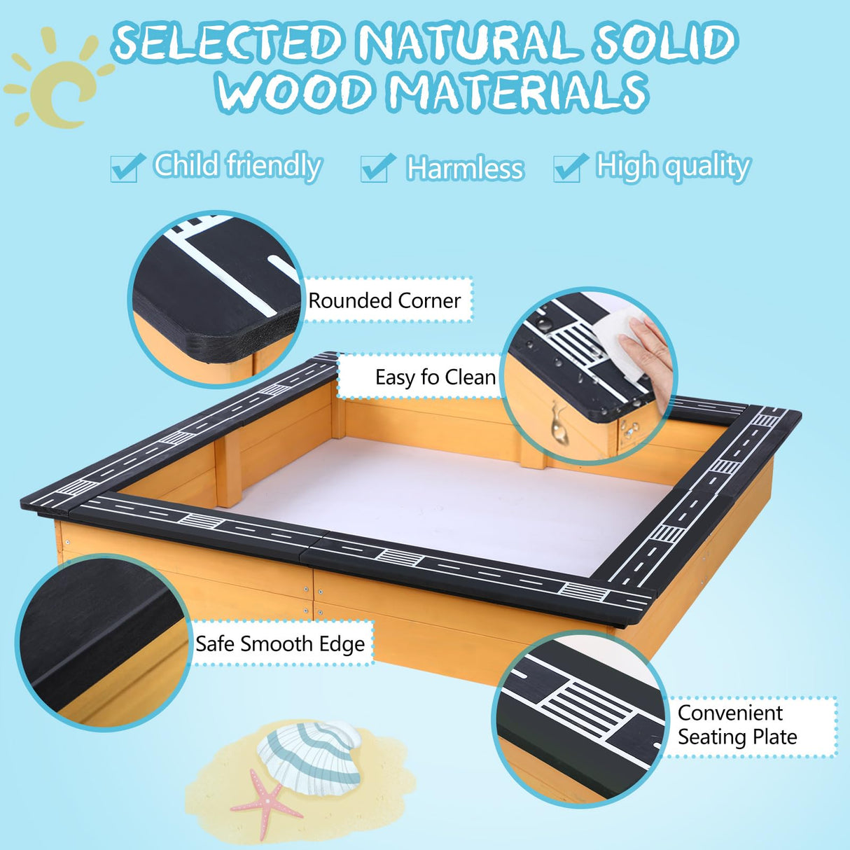 FAHKNS Wooden Sandbox for Backyard,DIY Raceable Race Track Seats,Sand Protection, Bottom Liner for Outdoor Recreation, Toy Storage, Flower Gardening.(47x 38in ) FAHKNS