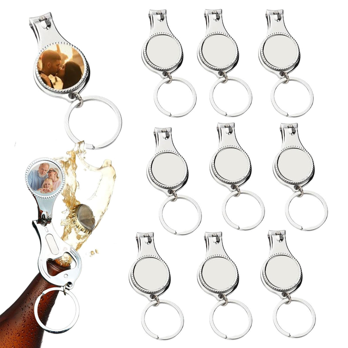 10 Pack Sublimation Fingernail Clipper Keychain with Blanks Metal Toe Nail Clippers Aluminum Charm Personalized Bottle Opener Keychains Blank Nail Cutter Trimmer Key Rings for DIY Photo Crafts Frinnovan