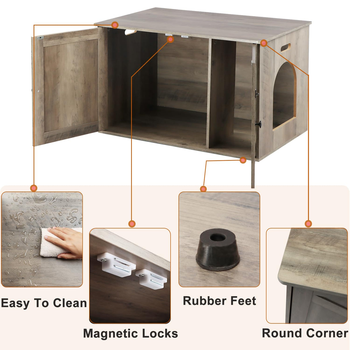 Timberer Cat Litter Box Enclosure, Litter Box Furniture Hidden with Removable Divider, Wooden Cat Washroom Furniture, Indoor Cat House, Greige Timberer