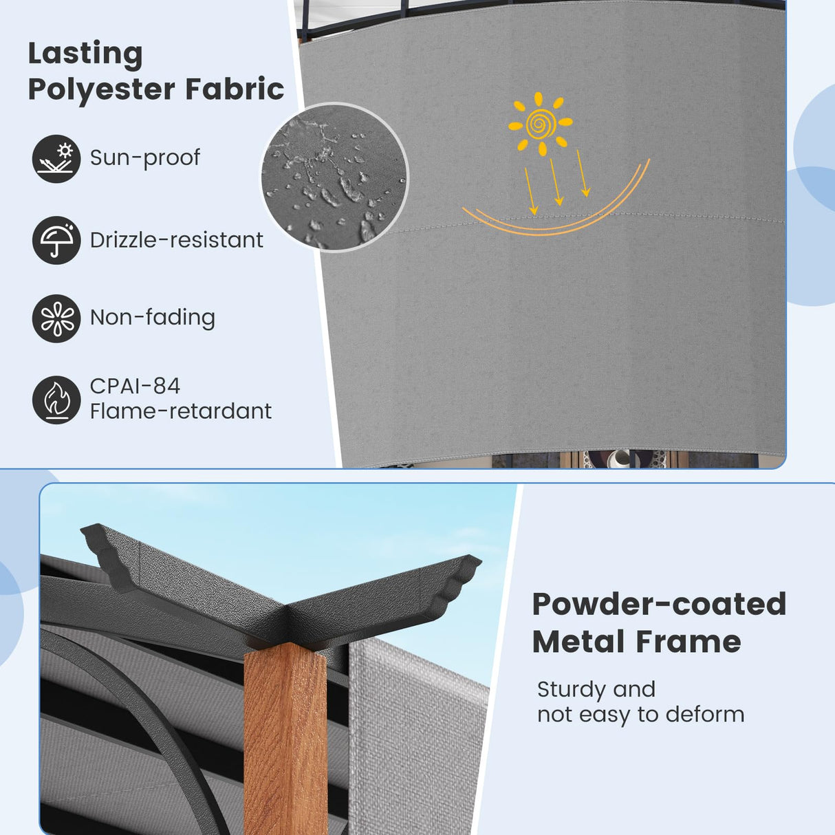 Tangkula 10x12Ft Pergola, Arched Patio Pergola with Retractable Sun Shade Canopy, Extra Large Patio Shelter Pavilion, Outdoor Pergola for Deck, Porch, Garden, Yard (Grey) Tangkula