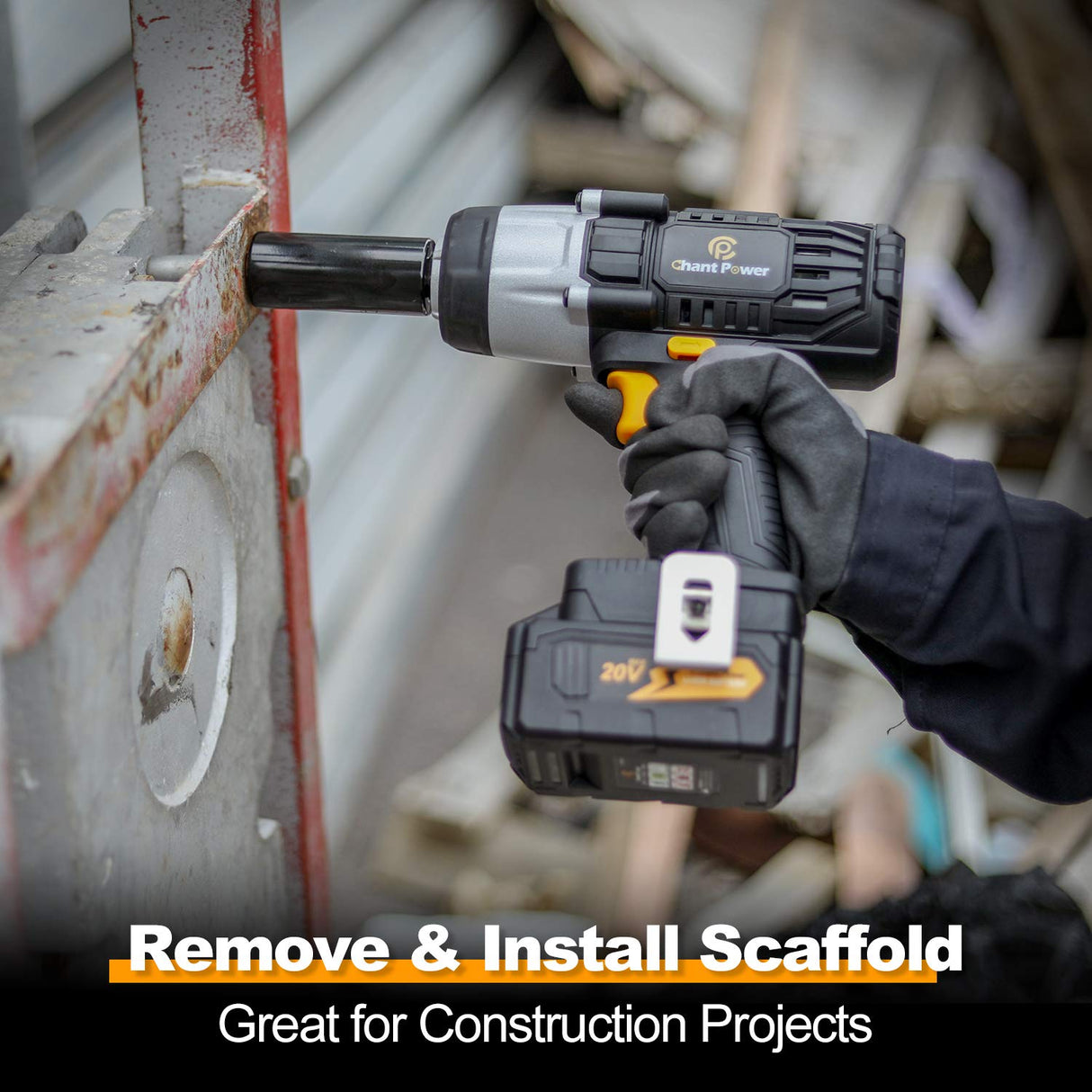 C P CHANTPOWER 20V Cordless Impact Wrench with 1/2” Chuck, Strong Motor Max Torque 450N.m, 4.0Ah Lithium-ion Battery, Variable Speed, 4PCS Sockets, Fast Charger and Tool Bag Included C P CHANTPOWER