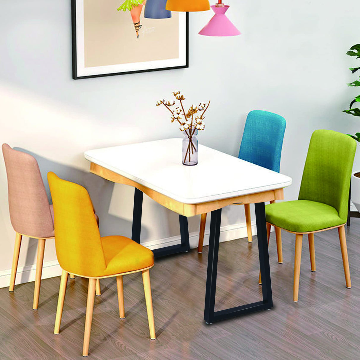 Taelakeni 28 Inch Metal Table Desk Legs, Heavy Duty Industrial Style Dinning Table Leg with Adjustment Feet Pads, Trapezoid Taelakeni