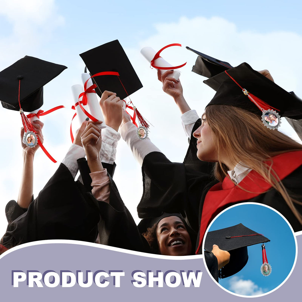 Sureio Graduation Cap Photo Charm Oval Graduation Cap Decorations Sublimation Tassels Graduation Photo Charm for Cap and Gown Ceremony Picture Decorations(4 Pieces) Sureio