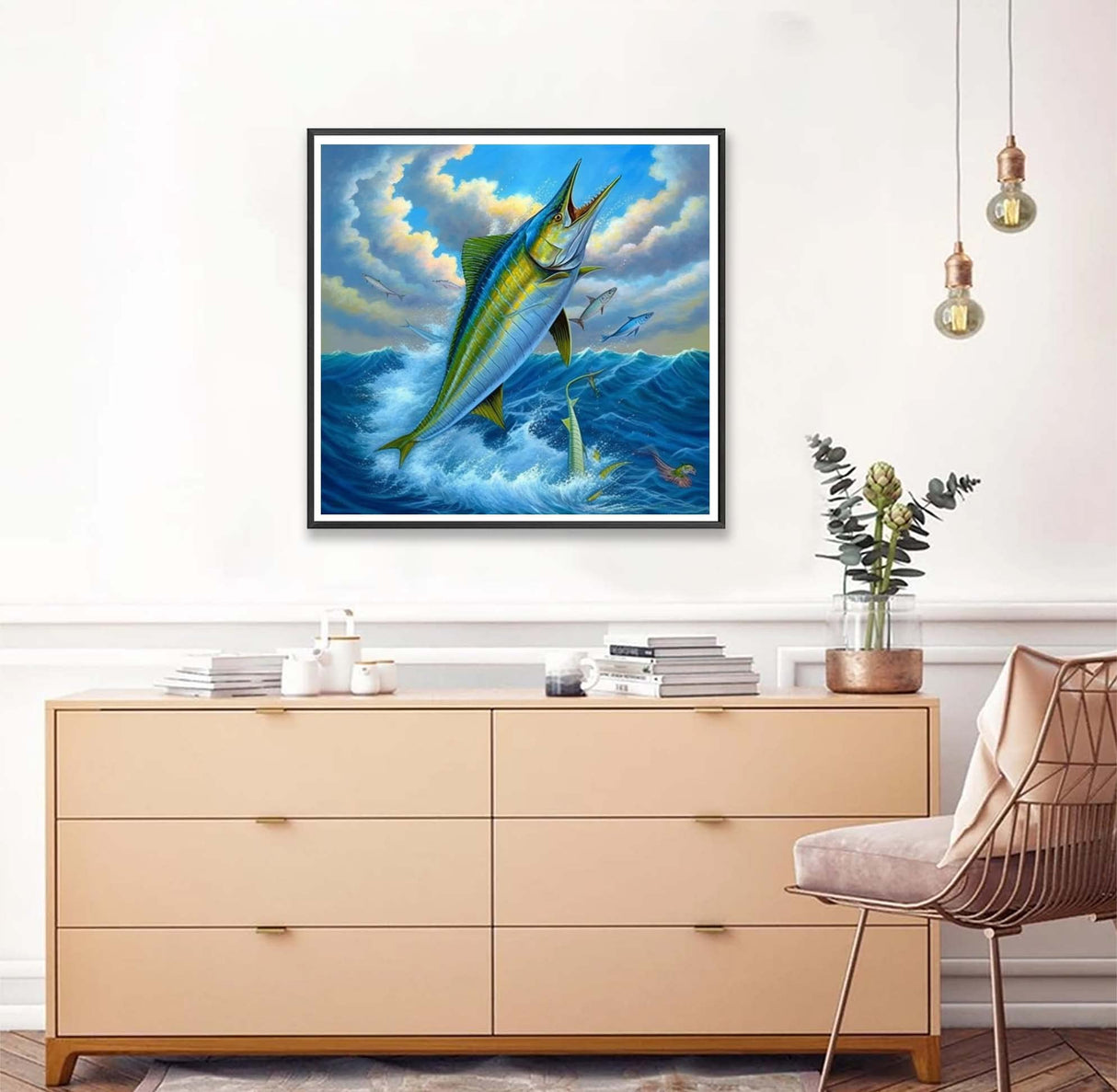 Kaliosy 5D Diamond Art Kits for Adults Fish by Number Kits, Diamond Painting Art Animals DIY Full Drill Crystal Craft Cross Stitch Embroidery Decoration (14x14 inch) 35x35 cm Kaliosy