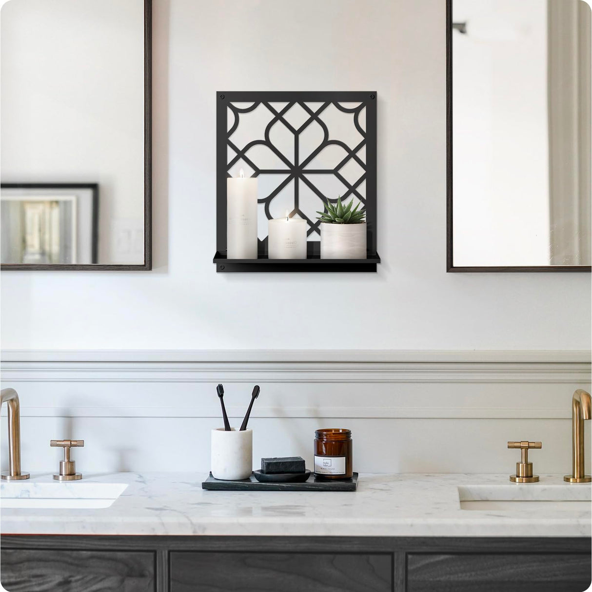 Black Metal Wall Art Holder Set of 2, Black Farmhouse Home Wall Decor, Minimalist Rustic Wall Art, Aesthetics Wall Candle Holder for Living Room Bedroom Bathroom (11.8 x 13 in) Sokurdeg