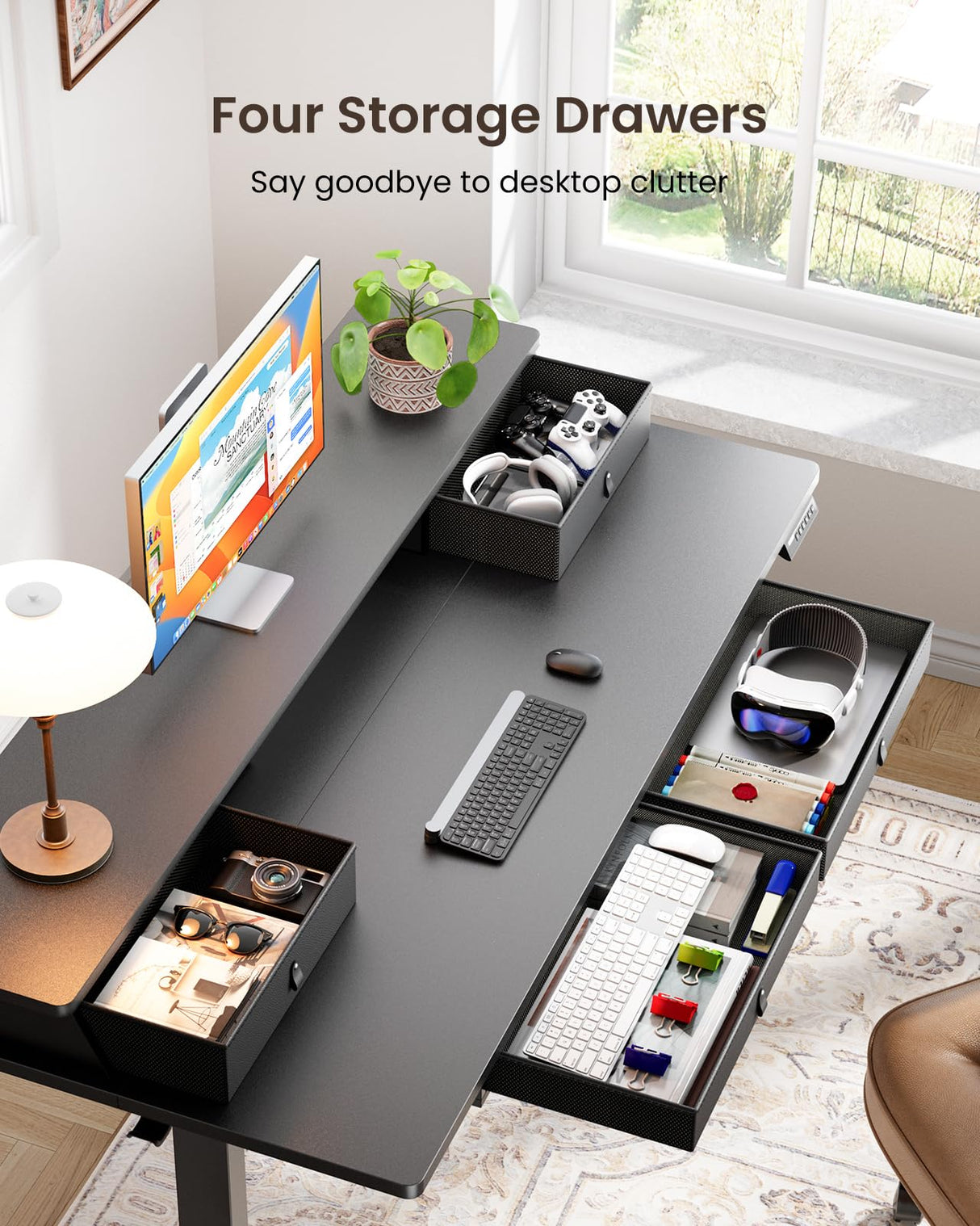 ErGear Standing Desk with Drawers, 63 x 30 Inches Height Adjustable Desk with Storage, Electric Sit Stand Desk, 4 Memory Preset Computer Home Office Desk with Cable Management Tray, Black ErGear