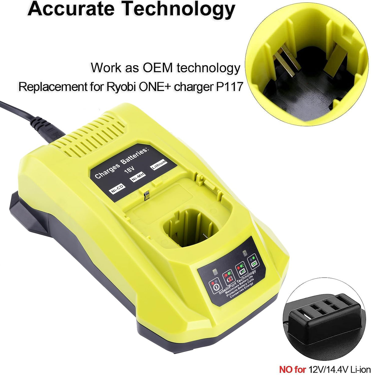 18-Volt P117 Rapid Charger Replace for Ryobi 12V-18V Battery One+ Lithium-Ion/NiCad/NiMh Battery P102 P108 P189 P197 P103 P105 P107 P190 P191 PBP002 PBP005 Gonocop