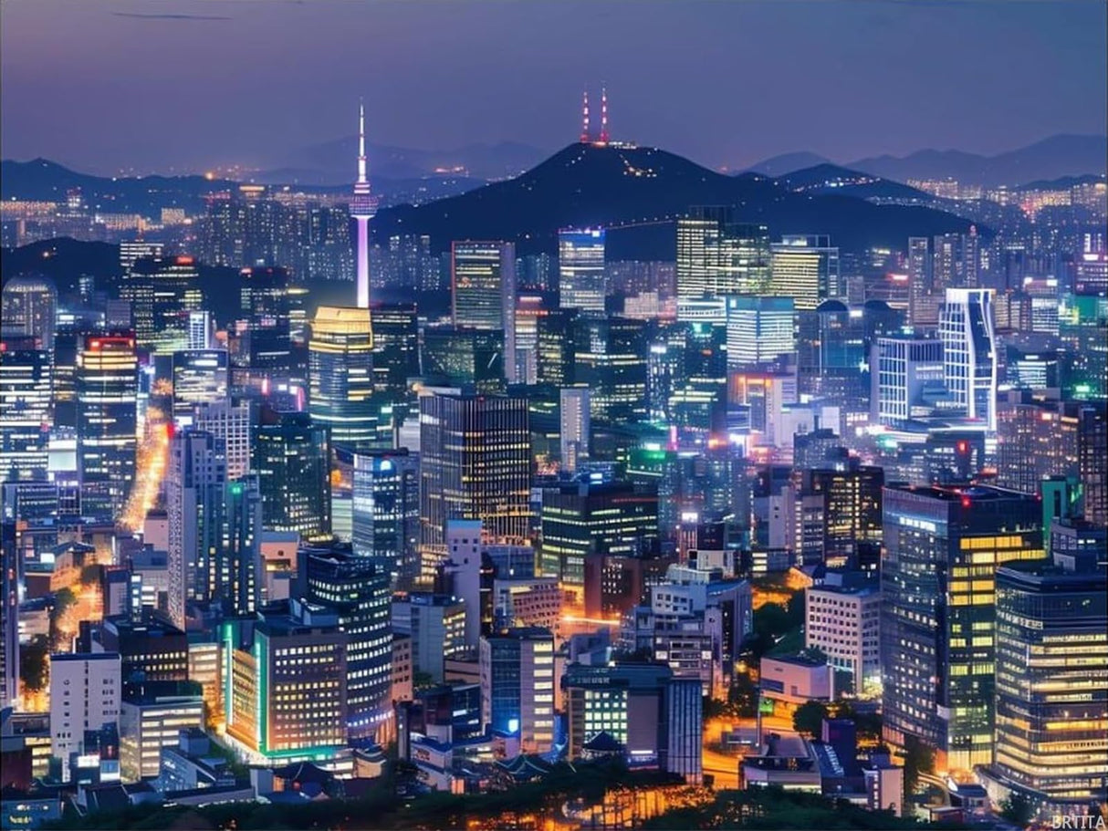 BRTITA Seoul South Korea Skyline Glossy Night View Diamond Painting Kits for Adults Full Round Drill Diamond Art Picture for Wall Home Decor 12x16in / 30x40cm BRTITA
