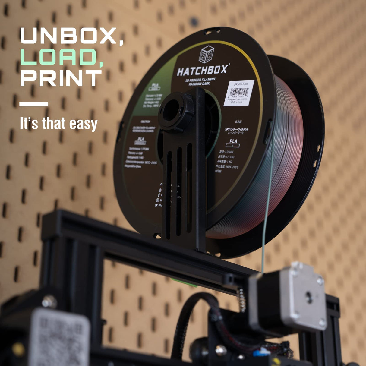 HATCHBOX 1.75mm Multicolored Dark Rainbow PLA 3D Printer Filament, Dimensional Accuracy +/- 0.03 mm, 1 kg Spool, 3D Printing Filament HATCHBOX