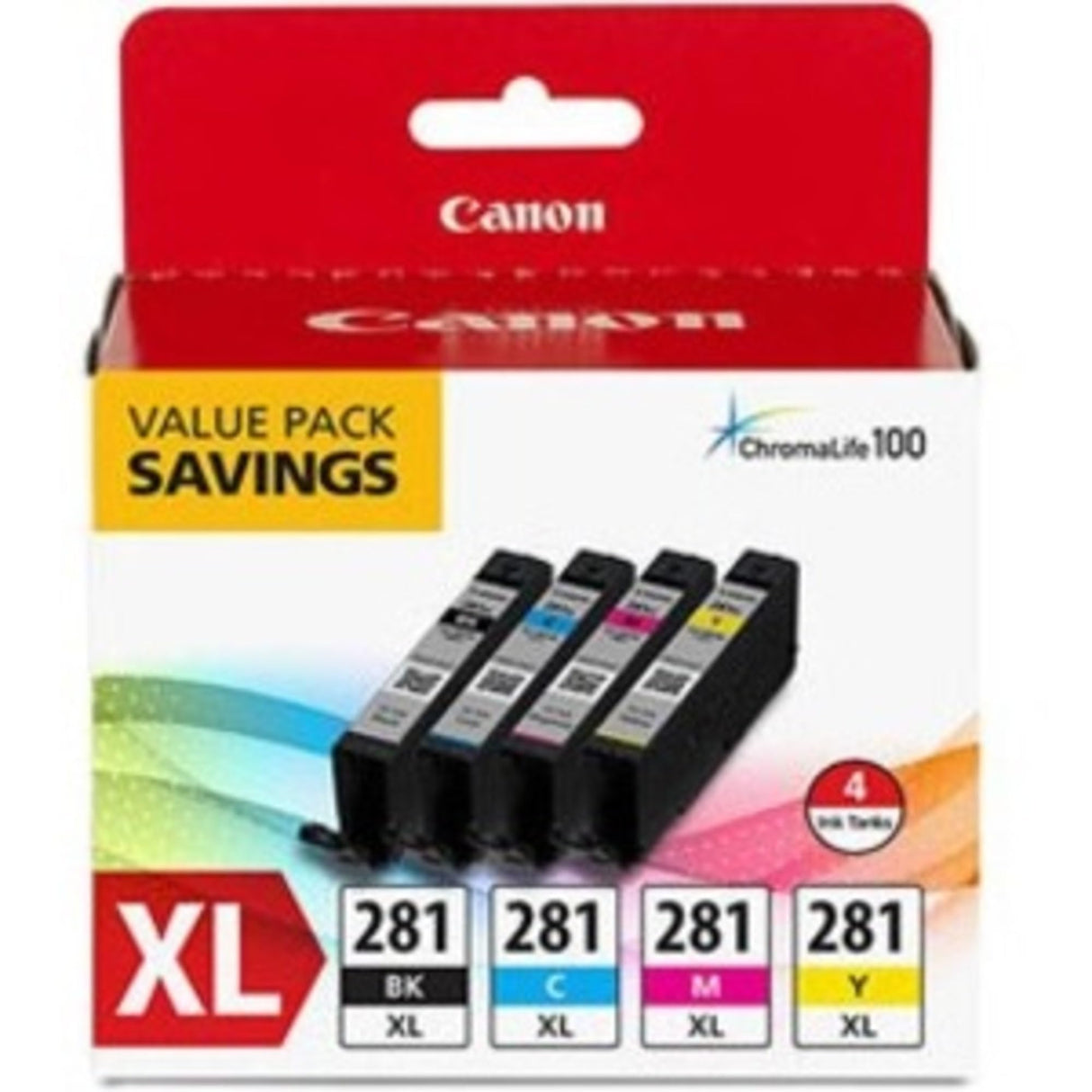 Canon CLI-281 XL Black, Cyan, Magenta and Yellow 4 Ink Pack Compatible to printer TR8520, TR7520, TS9120 Series,TS8120 Series, TS6120 Series, TS9521C, TS9520, TS8220 Series, TS6220 Series Canon