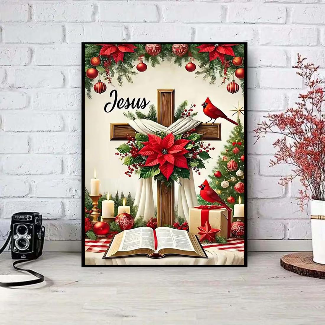 SHICERNHJ Cross Flower 5D Diamond Art Kits for Adults,Religious Christ Diamond Painting Kits for Beginner,DIY Gem Art Full Drill Diamond Painting Art Craft Kits for Home Wall Decor 12 x 16inch SHICERNHJ